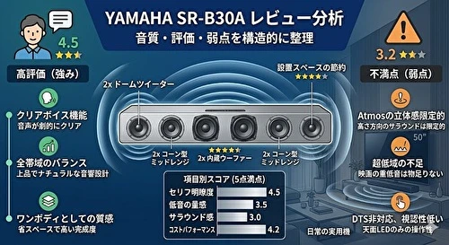 YAMAHA SR-B30A レビュー分析｜音質・評価・弱点を構造的に整理