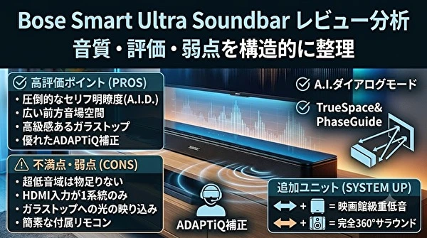Bose Smart Ultra Soundbarレビュー分析｜音質・評価・弱点を構造的に