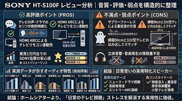 SONY HT-S100F レビュー分析｜音質・評価・弱点を構造的に整理
