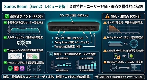 SONOS Beam 動作確認済み Sonos Beam（Gen2）レビュー分析｜音質・評価・弱点を構造的に整理