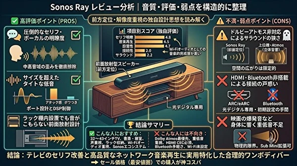 Sonos Ray レビュー分析｜音質・評価・弱点を構造的に整理 | サウンド